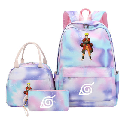 Naruto Teenage Student Girls School Bag Lunch Bag Three Piece Set Backpack Set
