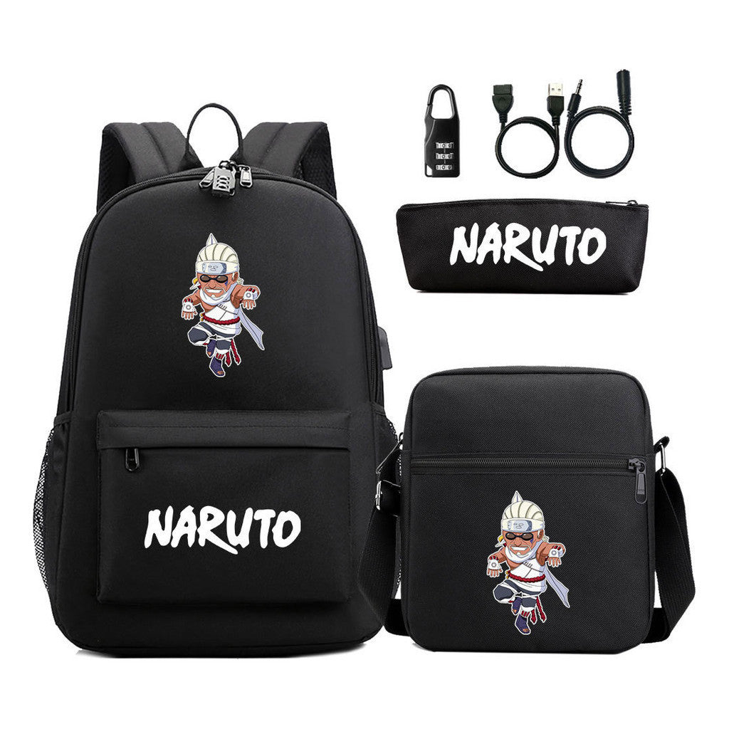Naruto Usb Password Lock Youth Student Backpack Three Piece Set For Men And Women Backpack Set