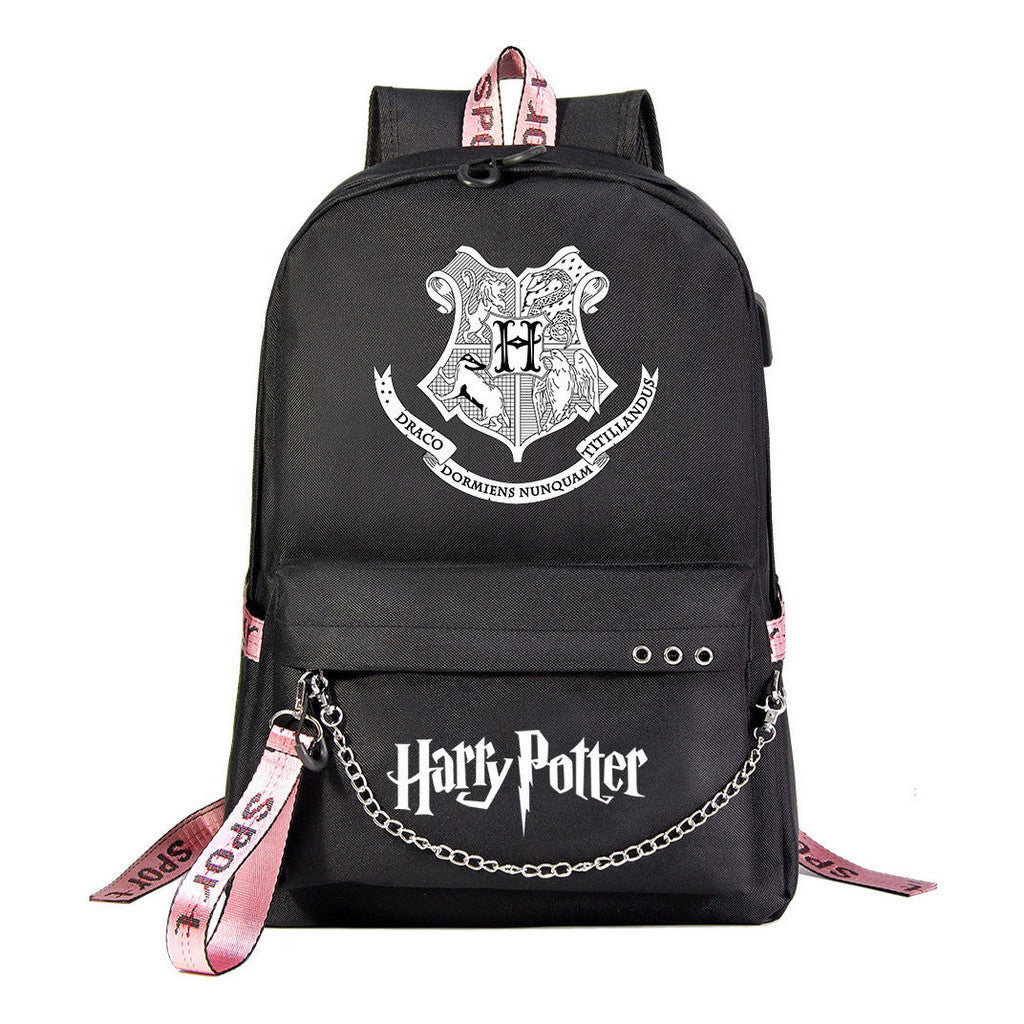 School Of Witchcraft And Wizardry Badge Usb Youth Student Backpack For Men And Women's Leisure Travel Backpack