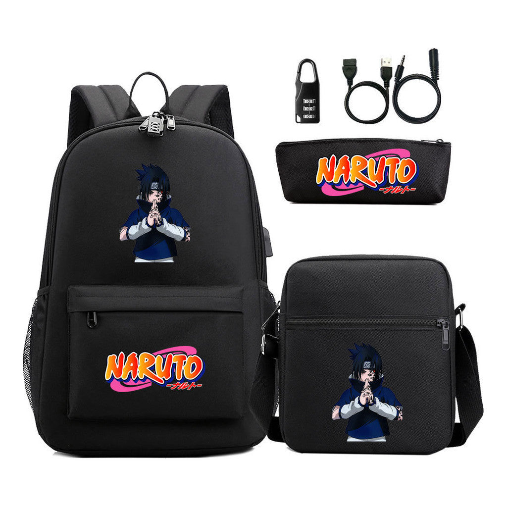 Naruto Usb Password Lock Youth Student Backpack Three Piece Set For Men And Women Backpacks