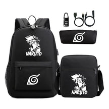 Fashionable Naruto Usb Password Lock Youth Student School Bag Three Piece Backpack Set