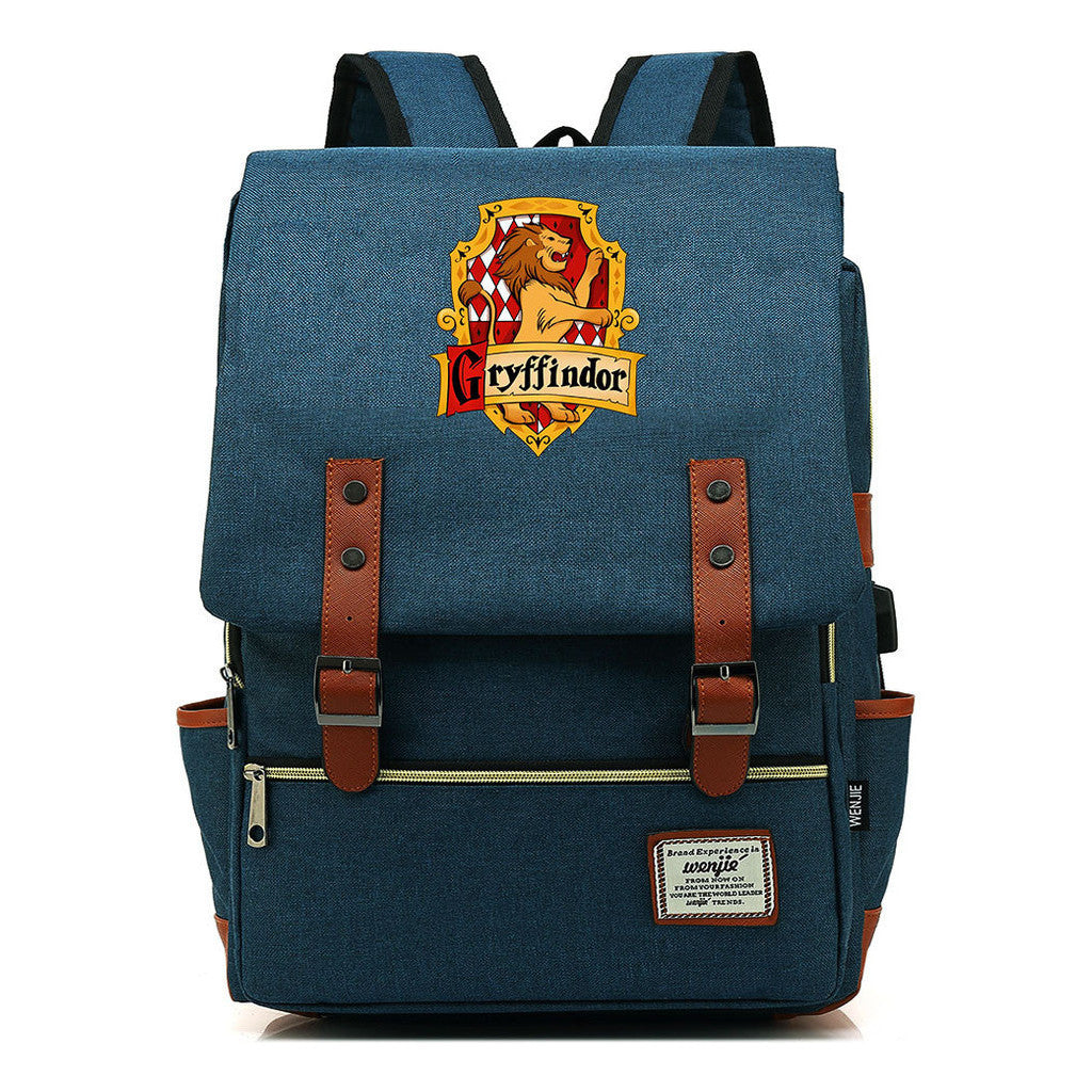 School Of Witchcraft And Wizardry Student Backpack Usb Men's And Women's Leisure Belt Buckle Backpack