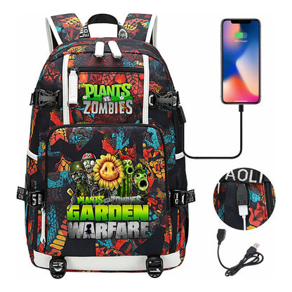 Plant Wars Usb Youth Student Backpack For Men And Women's Leisure Travel Backpack
