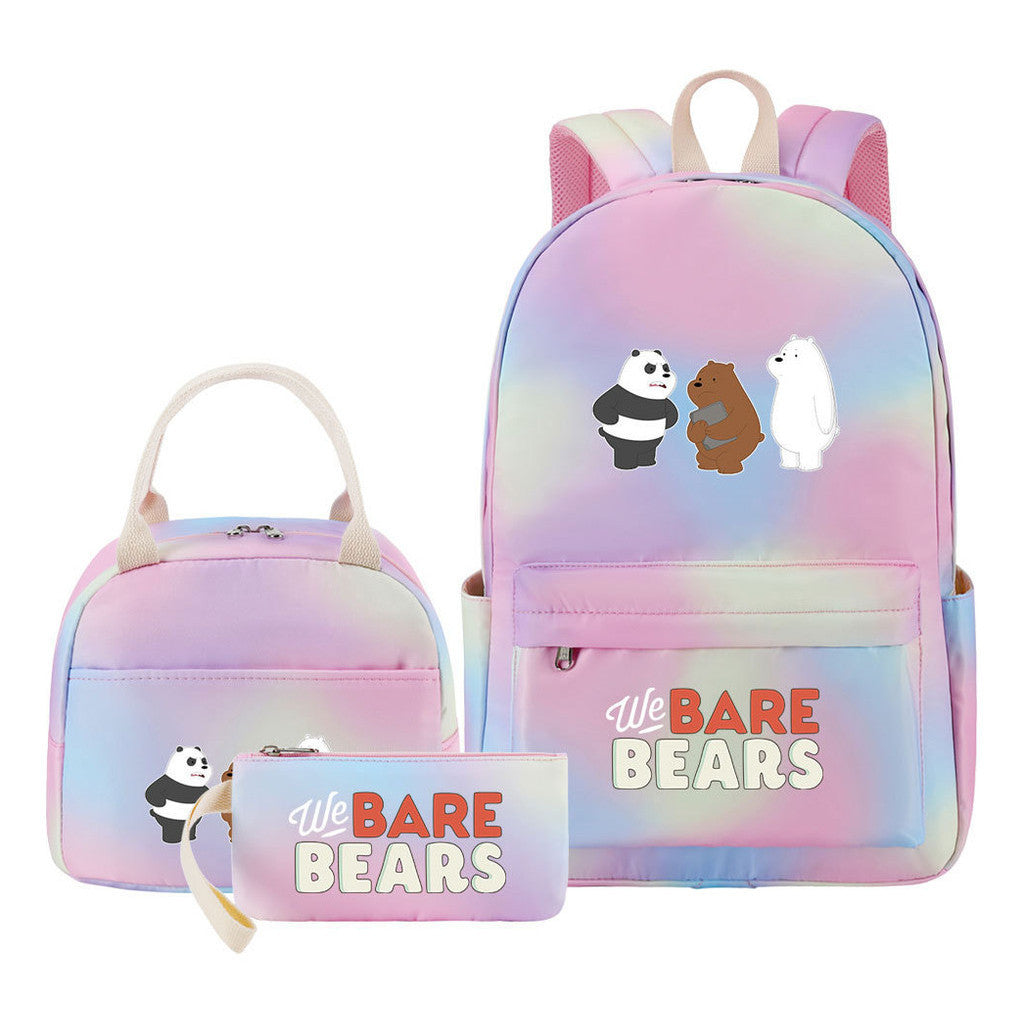 Cartoon Cute Three Bears Youth Student Girls School Bag Lunch Bag Three Piece Set Backpack Set