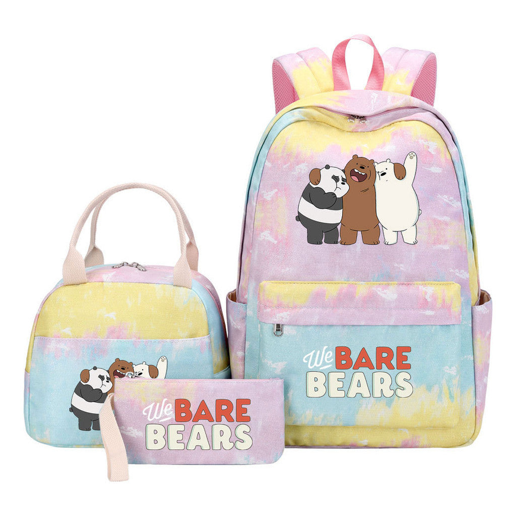 Cartoon Cute Three Bears Youth Student Girls School Bag Lunch Bag Three Piece Set Backpack Set