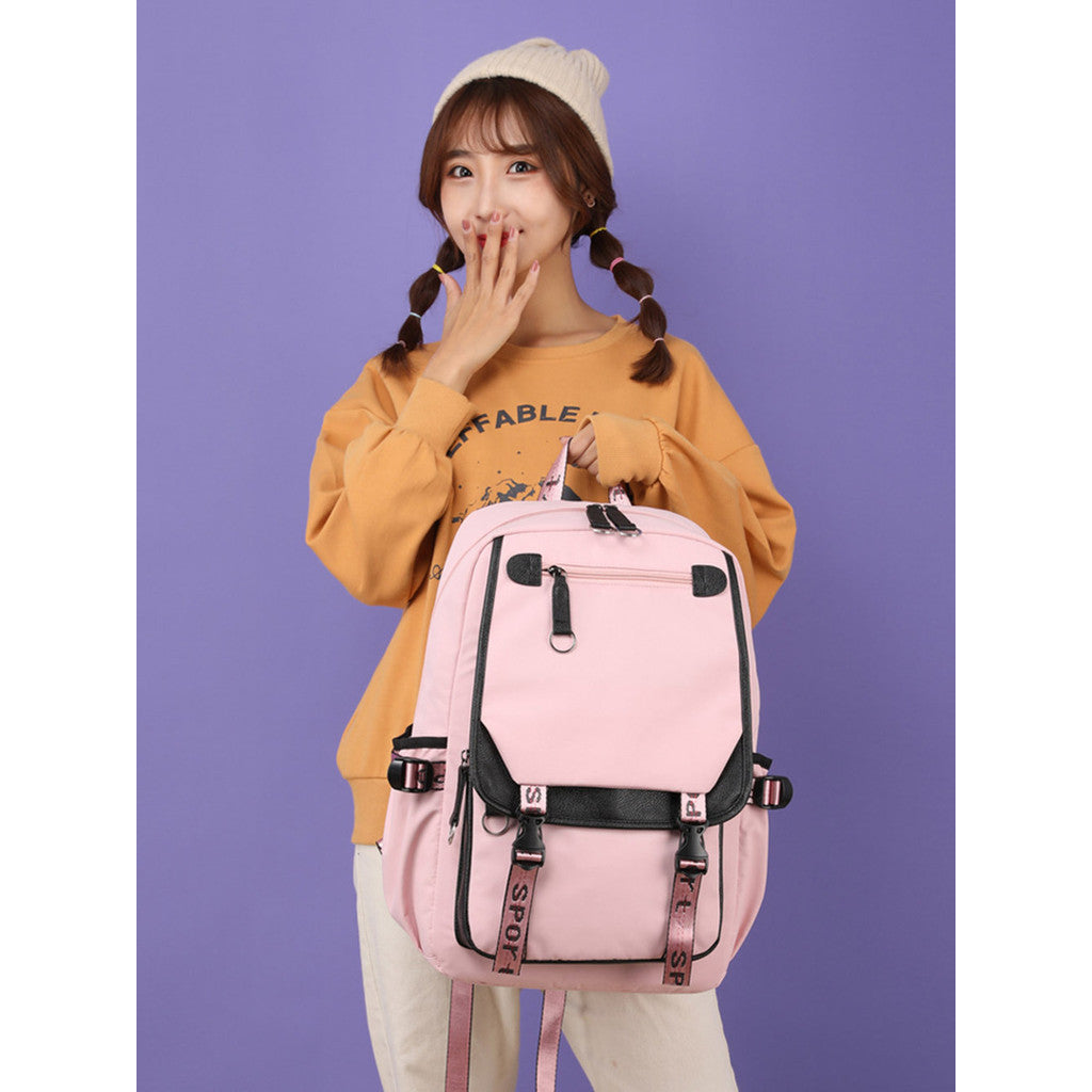 Cartoon Fashion Usb Youth Student School Bag Casual Ribbon Flip Backpack