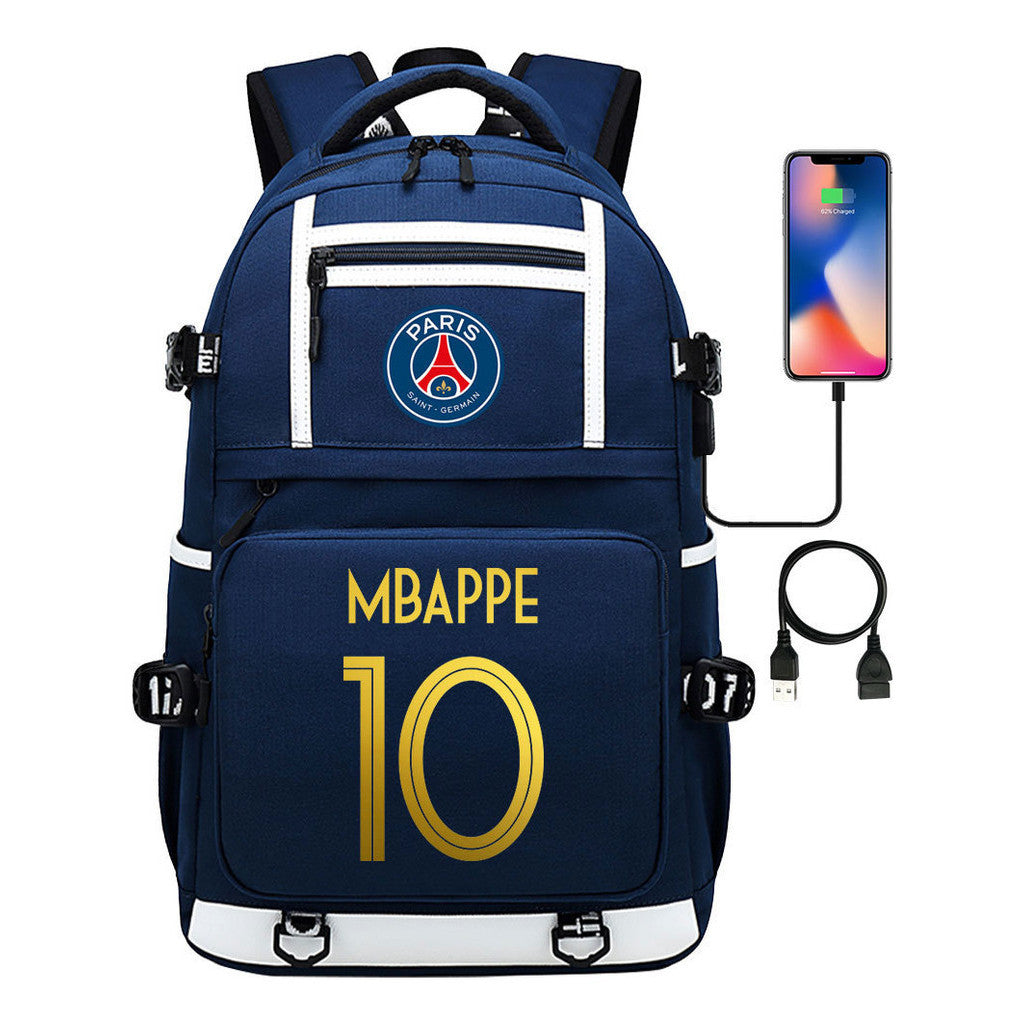 Golden Football Star Mbappe Usb Youth Student Backpack Boy's And Girl's Backpack Leisure Travel Backpack