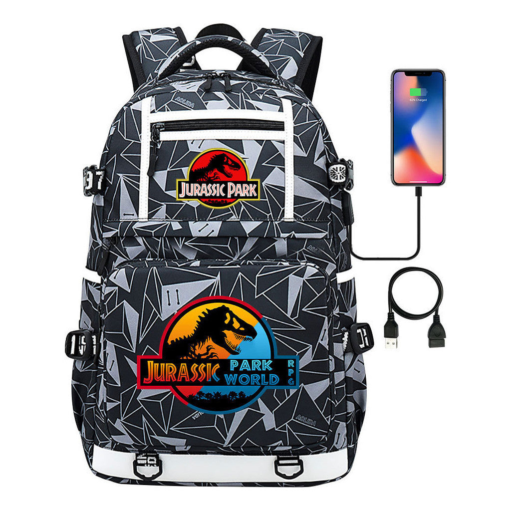 Jurassic Park Dinosaur Usb Youth School Bag Men's And Women's Backpack Leisure Travel Backpack