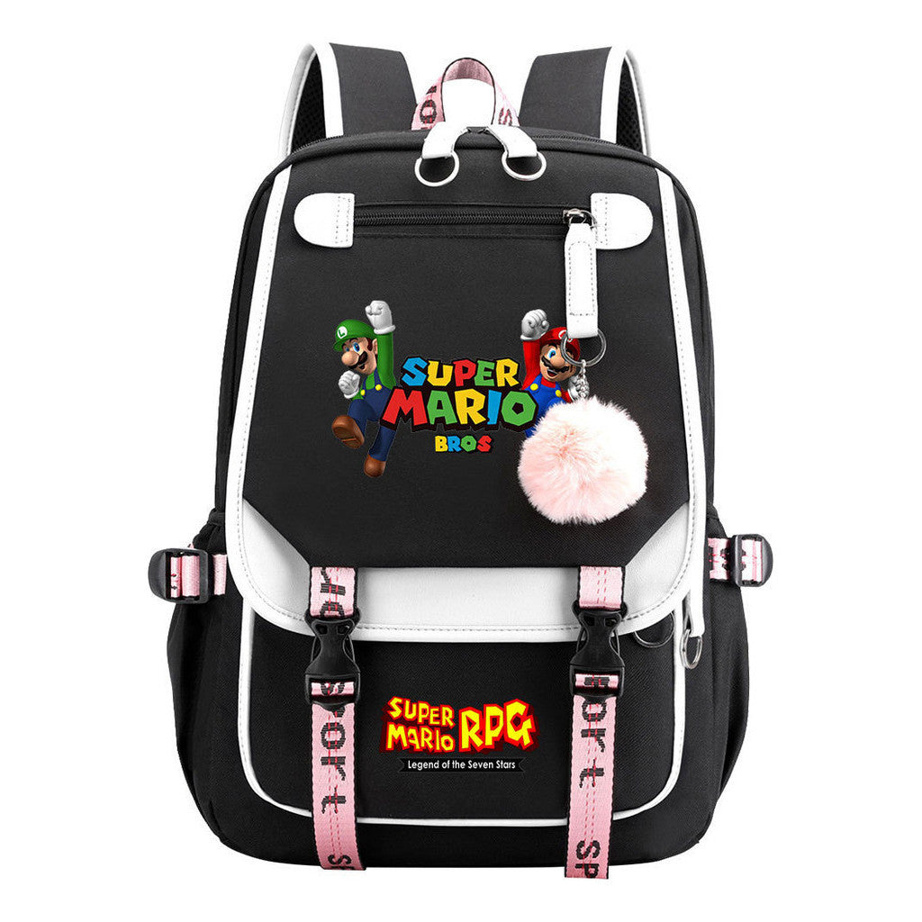 Super Mario Printed Usb Youth Student Backpack For Men And Women With Casual Woven Strap Flap Backpack