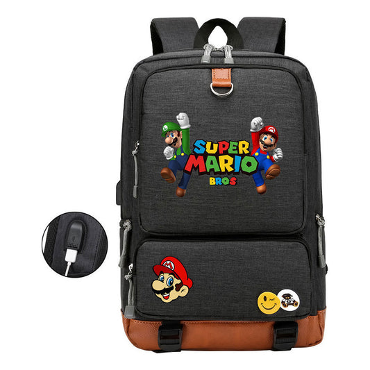 Super Mario Printed Usb Youth Student Backpack For Leisure Travel Backpack