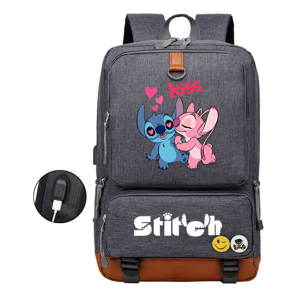 Anime Star Baby Stitch Printed Usb Youth Student Backpack For Men And Women's Leisure Travel Backpack