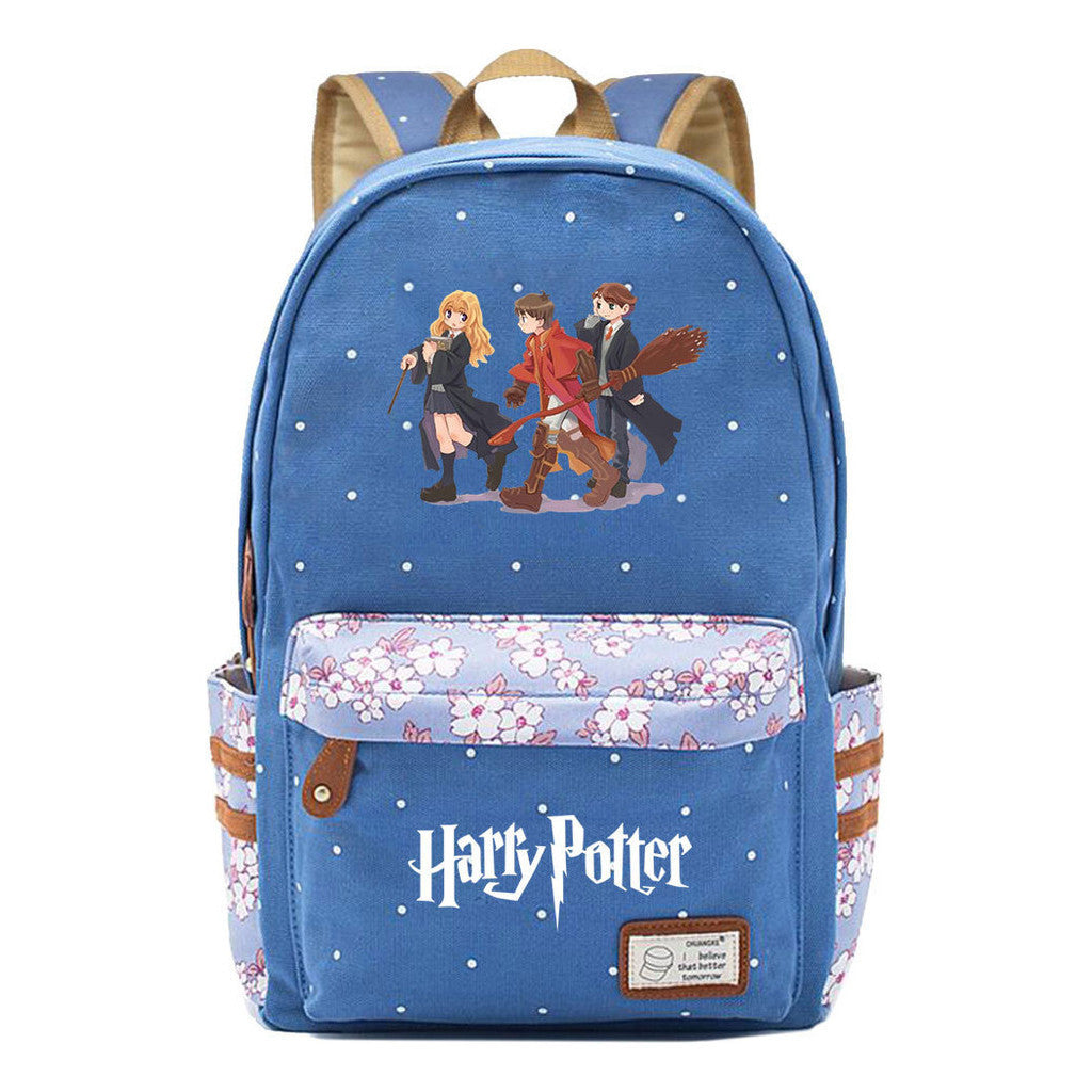 School Of Witchcraft And Wizardry Student Backpack, Floral Canvas, Female Backpack
