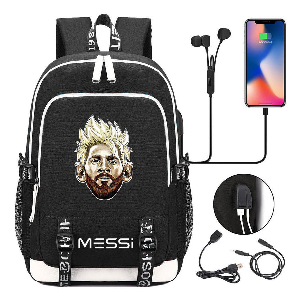 Sports Football Stars, Teenagers, Primary And Secondary School Students, Backpack Usb, Men's And Women's Leisure Backpack