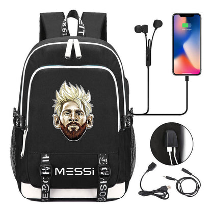 Sports Football Stars, Teenagers, Primary And Secondary School Students, Backpack Usb, Men's And Women's Leisure Backpack