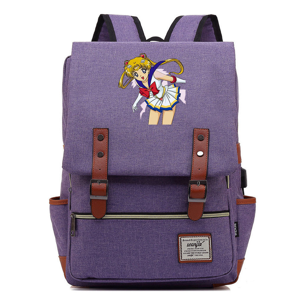 Anime Beauty Girl Warrior Youth Student School Bag Usb Men's And Women's Leisure Backpack