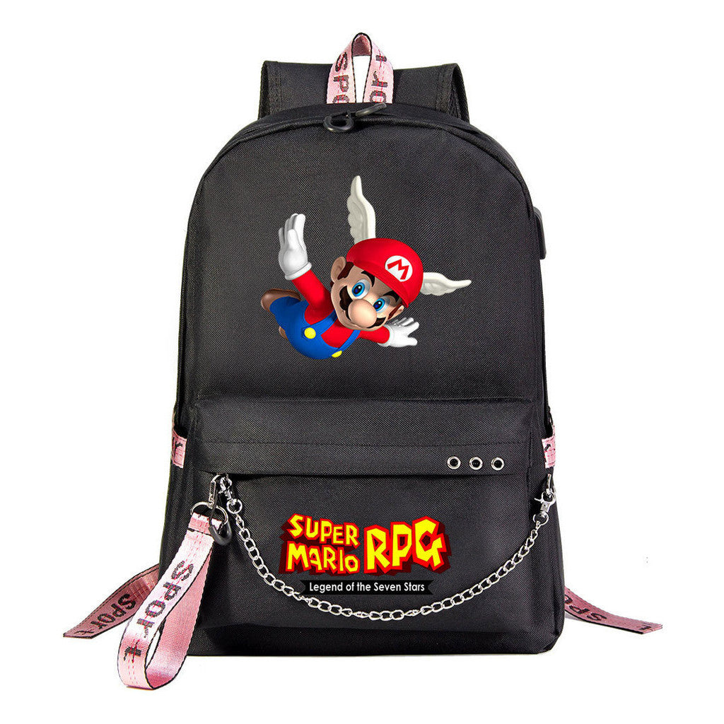 Mario Printed Usb Youth Student Backpack For Men And Women's Leisure Travel Backpack