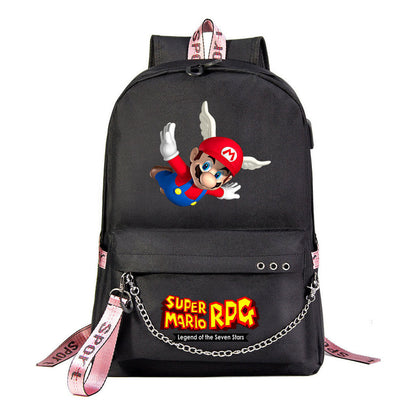 Mario Printed Usb Youth Student Backpack For Men And Women's Leisure Travel Backpack