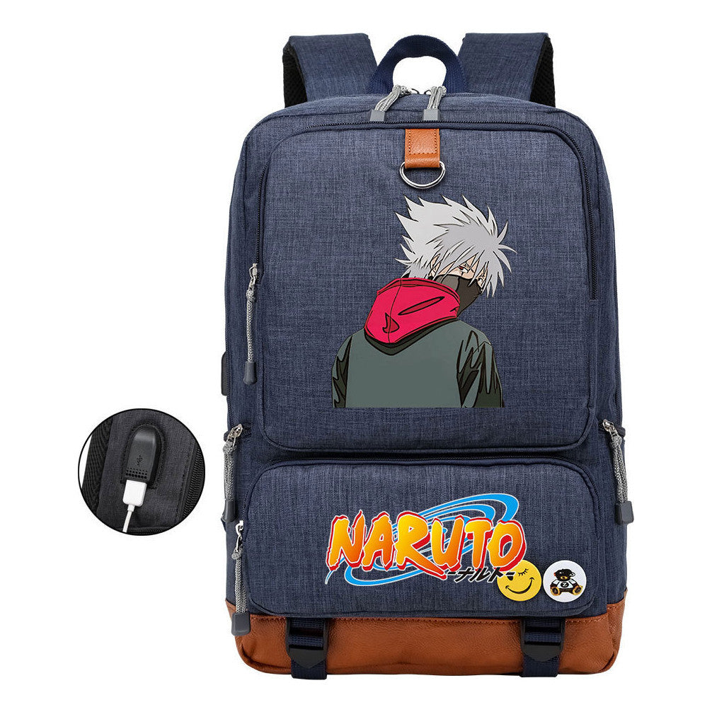 Naruto Print Usb Youth Student Backpack For Men And Women Leisure Travel Backpack