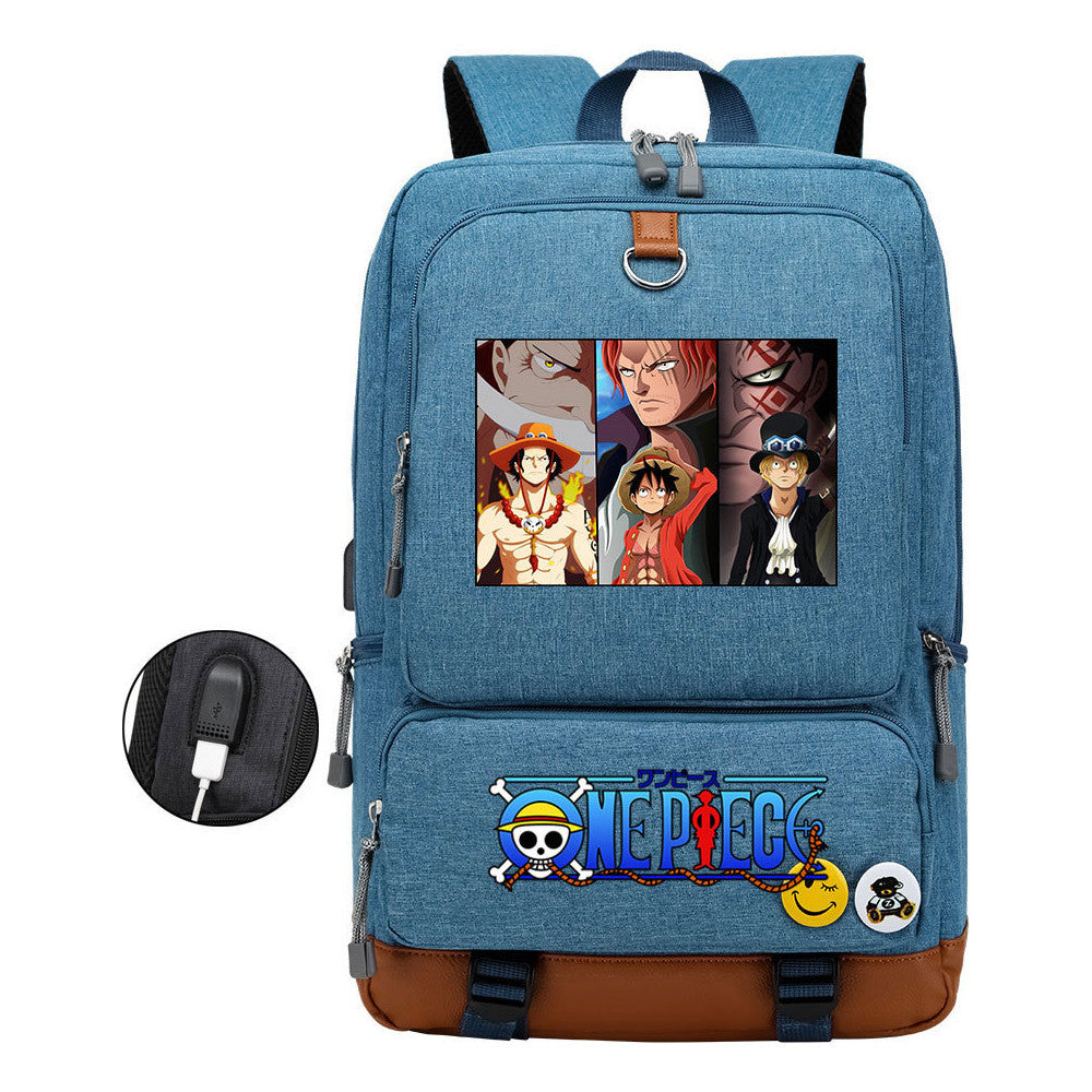 Cartoon Pirate King Printed Usb Student Backpack Leisure Travel Backpack
