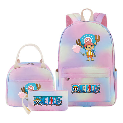Cartoon Pirate King  Student Girl Backpack Lunch Bag Three Piece Set Backpack