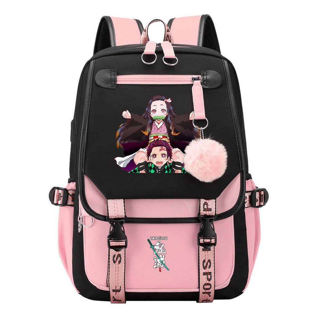 Cartoon Fashion Usb Youth School Bag For Boys And Girls Casual Ribbon Flip Backpack