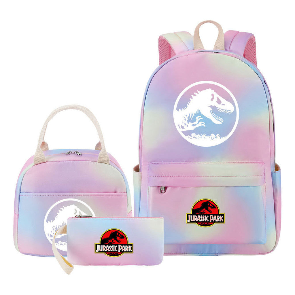 Jurassic Park Dinosaur Youth Student Girls School Bag Lunch Bag Three Piece Set Backpack Set