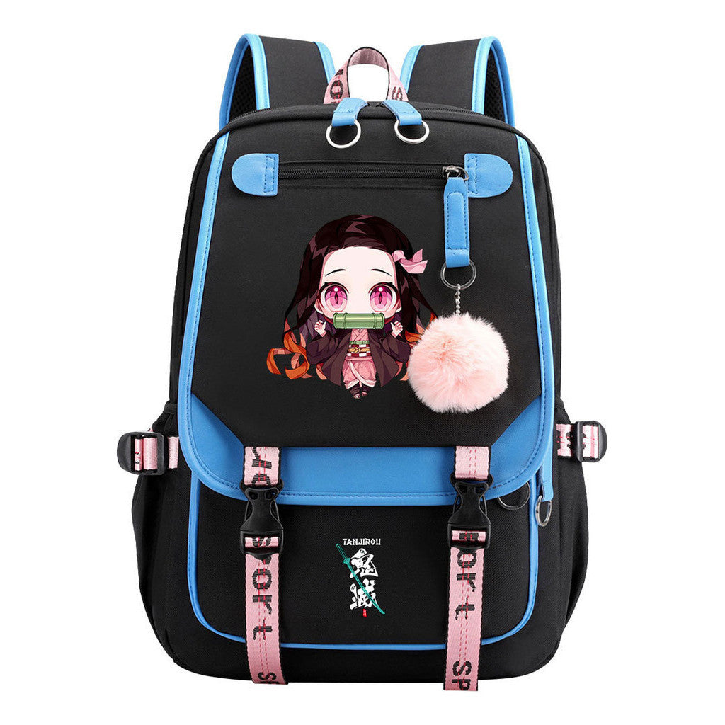 Cartoon Fashion Usb Youth Student School Bag Casual Ribbon Flip Backpack