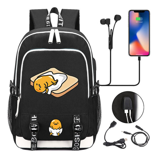 Comic Lazy Egg Youth Student Backpack Usb Men's And Women's Leisure Backpack