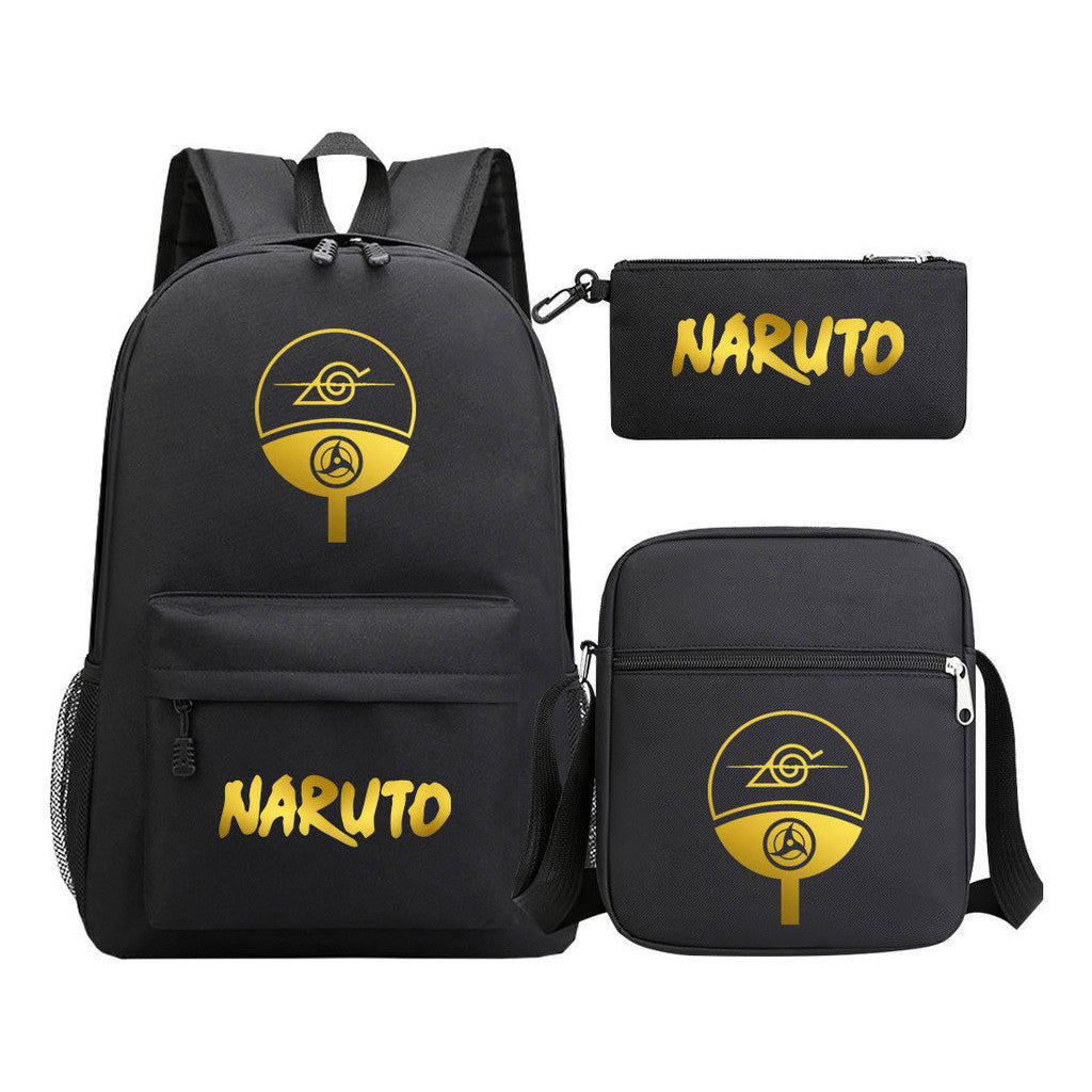 Golden Anime Naruto Starry Sky Youth Student School Bag Three Piece Set For Boys And Girls Backpack Set