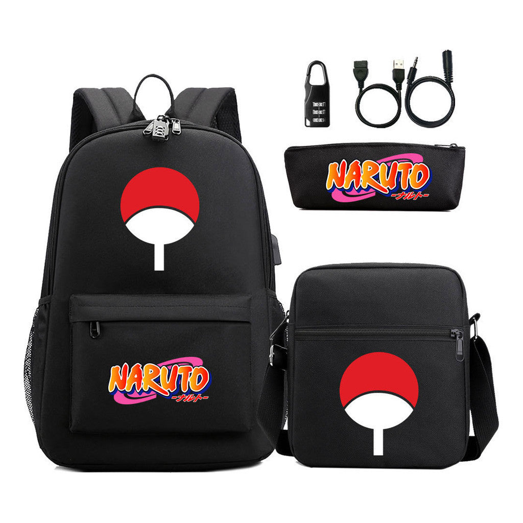 Naruto Usb Password Lock Youth Student Backpack Three Piece Set Backpack Set