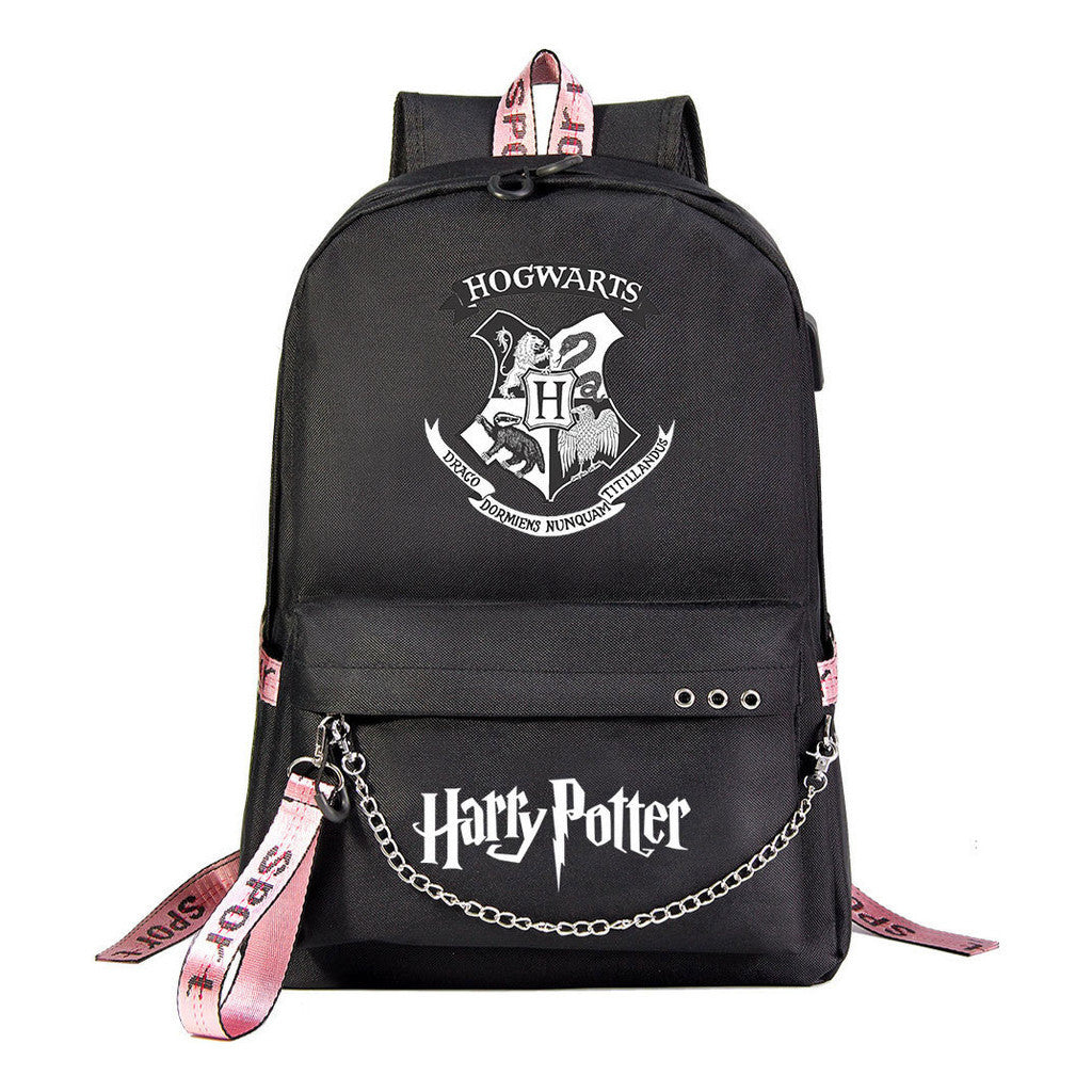 School Of Witchcraft And Wizardry Badge Usb Youth Student Backpack For Men And Women's Leisure Travel Backpack