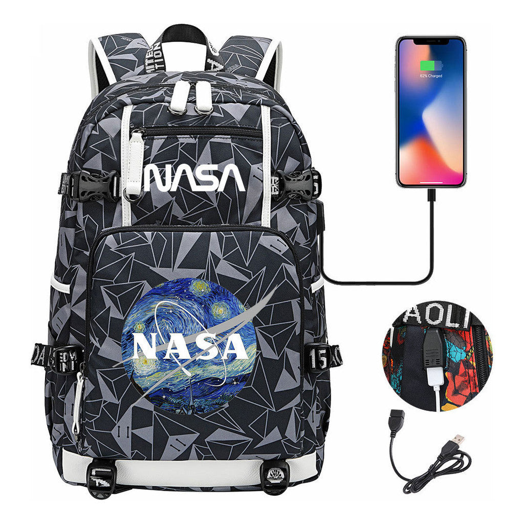 Nasa Fashion Printed Usb Student Backpack For Leisure Travel Backpack