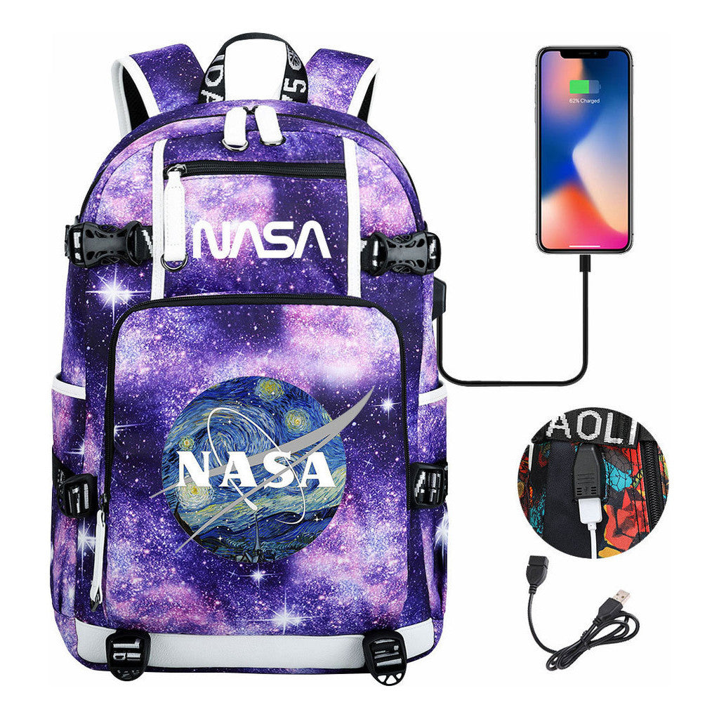 Nasa Fashion Printed Usb Student Backpack For Leisure Travel Backpack