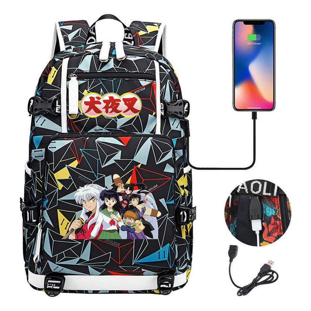 Anime Dog Yaksha Usb Earbuds Youth Student Backpack Travel Backpack