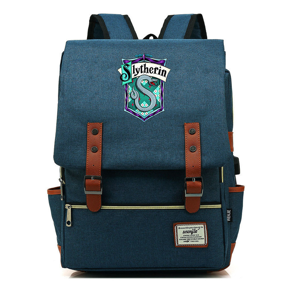 School Of Witchcraft And Wizardry Student Backpack Usb Men's And Women's Leisure Belt Buckle Backpack