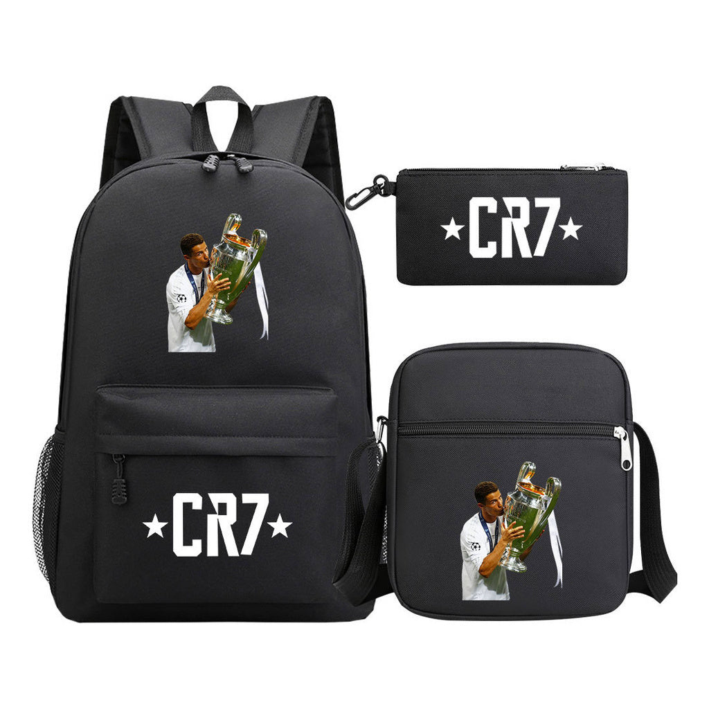 Sports star Cristiano Ronaldo printed youth student backpack 3-piece set for boys and girls backpack set