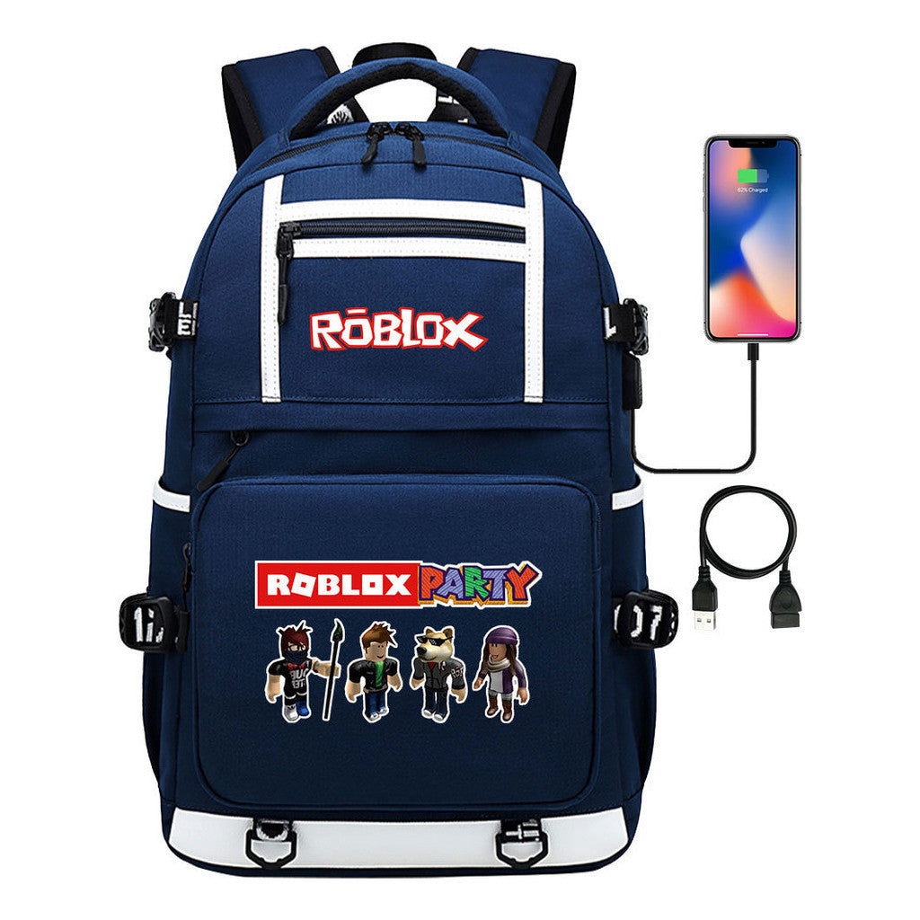 Roblox Game Printed Usb Youth Student Backpack For Men And Women's Leisure Travel Backpack