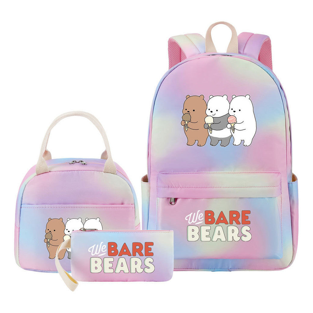 Cartoon Cute Three Bears Youth Student Girls School Bag Lunch Bag Three Piece Set Backpack Set