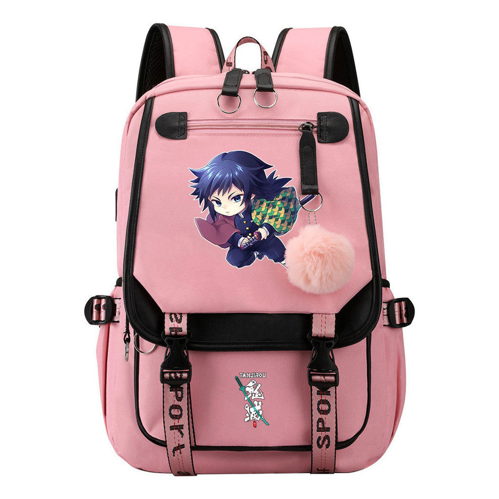Cartoon Fashion Usb Youth Student Backpack Boy's And Girl's Leisure Ribbon Flip Backpack