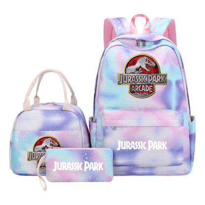 Jurassic Park Dinosaur Youth Student Girls School Bag Lunch Bag Three Piece Set Backpack Set