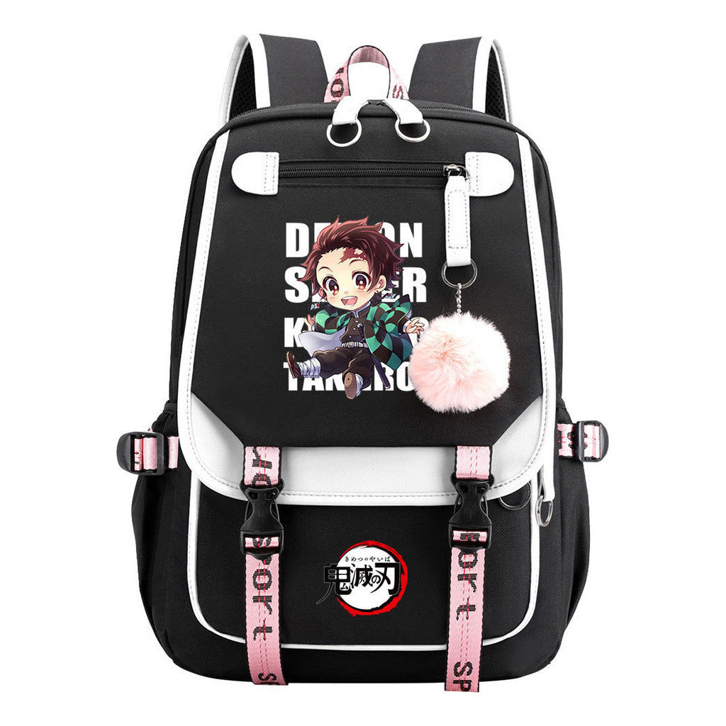 Cartoon Fashion Usb Youth Student Backpack Boy's And Girl's Leisure Ribbon Flip Backpack