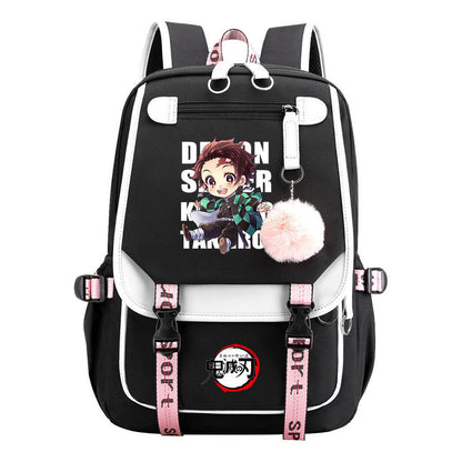 Cartoon Fashion Usb Youth Student Backpack Boy's And Girl's Leisure Ribbon Flip Backpack