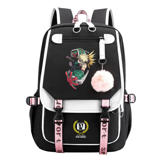 Comics My Heroes Academy Usb Student Backpack Casual Ribbon Flip Backpack