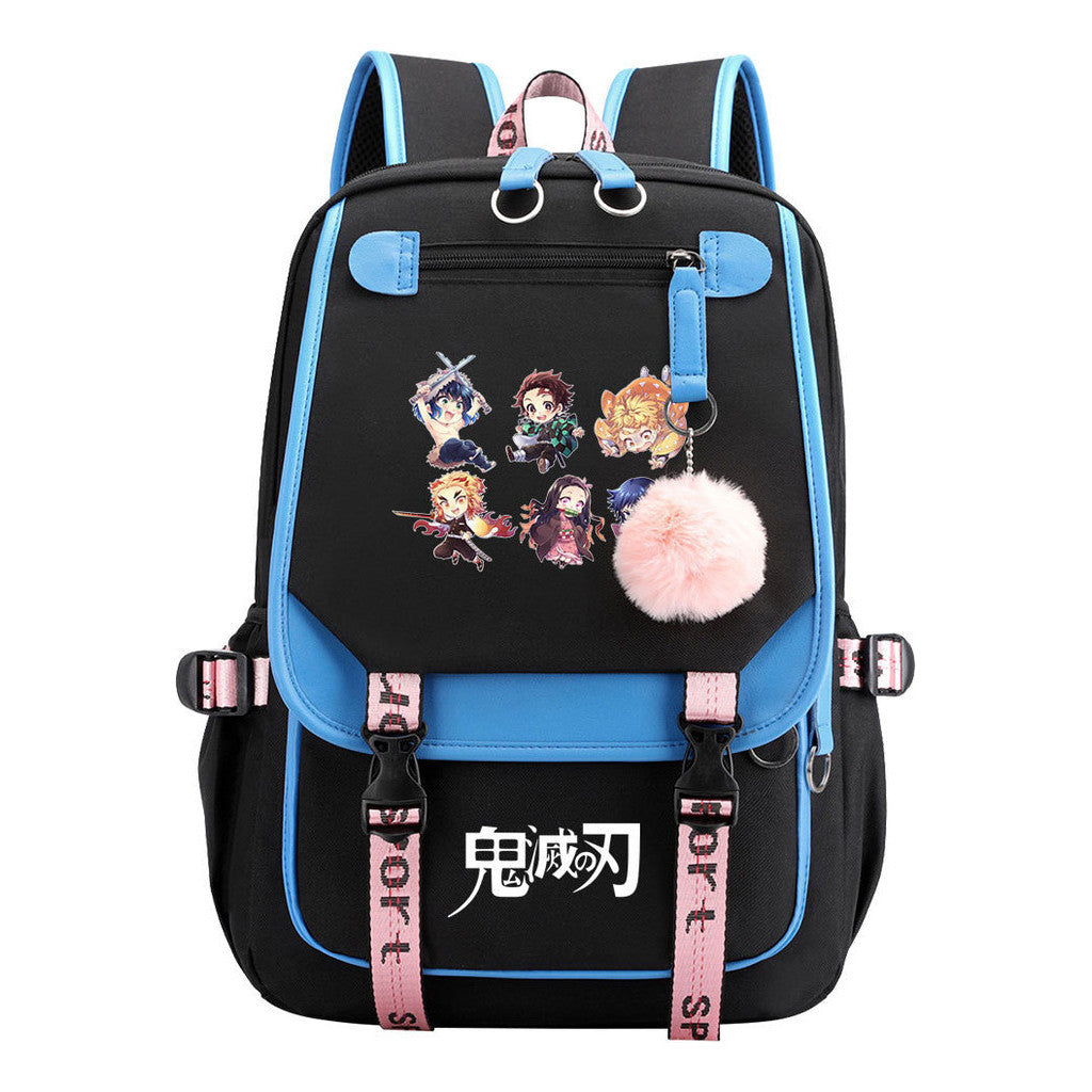 Comic Cartoon Fashion Usb Student Backpack Casual Woven Flap Backpack