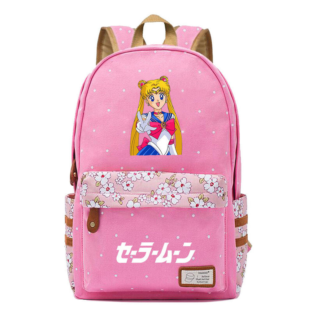 Anime Peripheral Beautiful Girl Warrior Student Backpack, Floral Casual Backpack