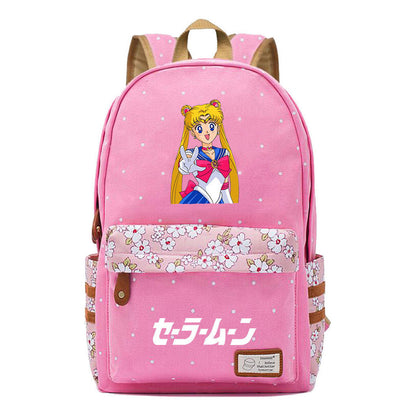 Anime Peripheral Beautiful Girl Warrior Student Backpack, Floral Casual Backpack