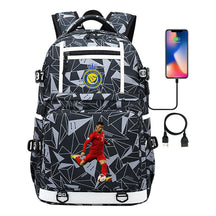 Football Star Cristiano Ronaldo Printed Usb Youth Student Backpack For Men And Women, Backpack For Leisure Travel