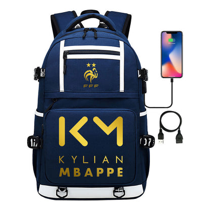 Golden Football Star Mbappe Usb Youth Student Backpack Backpack Leisure Travel Backpack