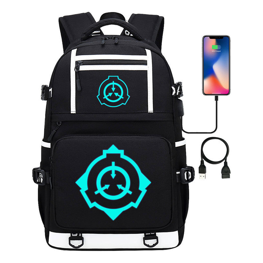 Blue Glow Printed Usb Youth Student Backpack For Men And Women's Leisure Travel Backpack