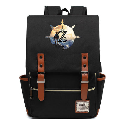 Game Tear Print Of The Kingdom Of Zelda Youth Primary And Secondary School Student Backpack Usb Men's And Women's Leisure Backpack